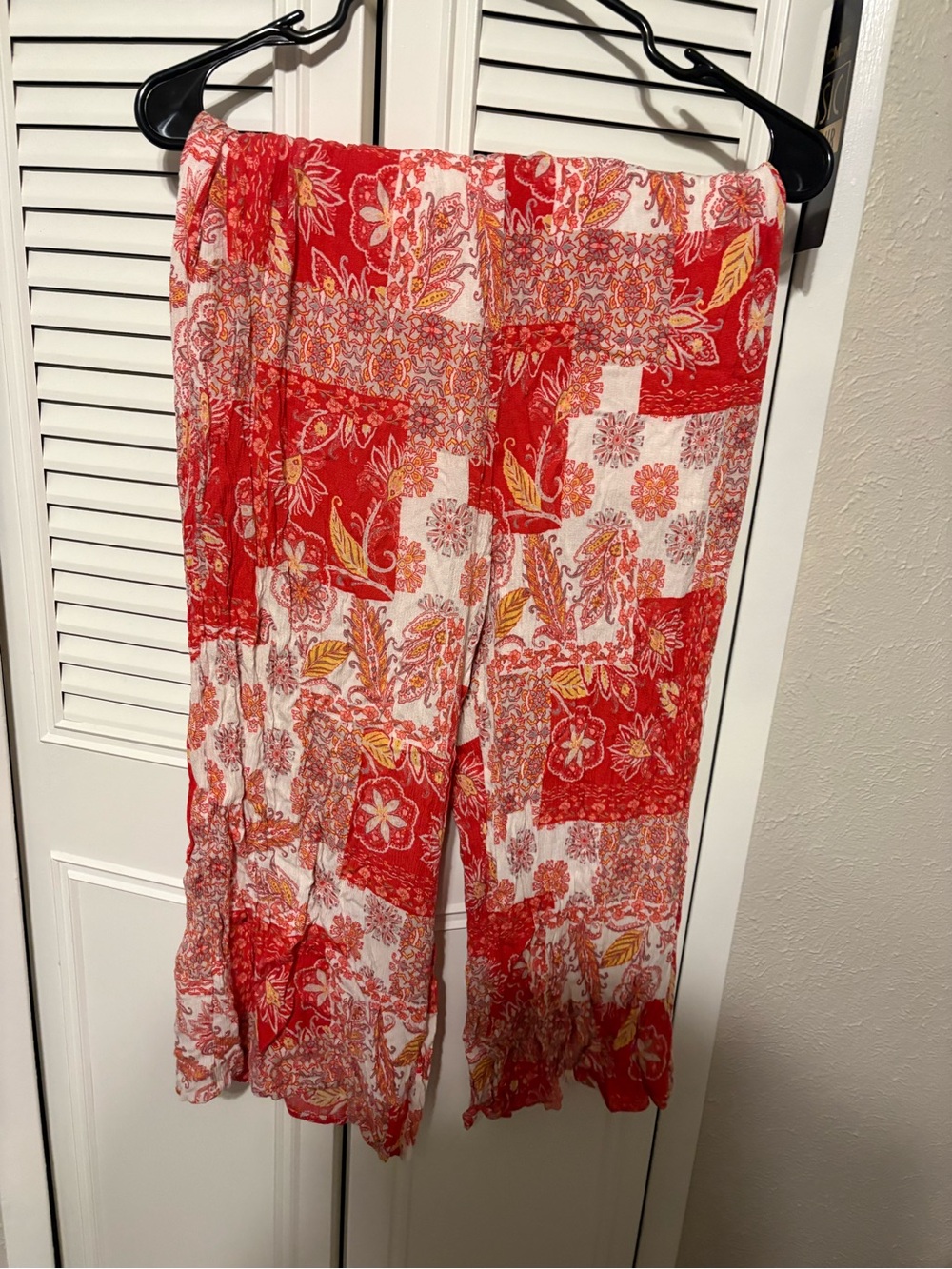 Kittenish Red Patchwork Floral Wide-Leg Pants